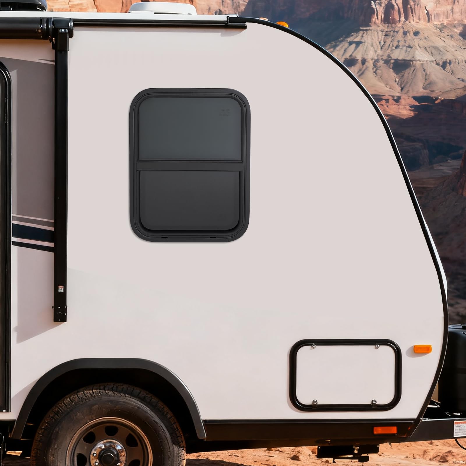 Finestra scorrevole verticale per camper, camper, camion e rimorchi, telaio in alluminio e vetro temperato, con protezione dagli insetti, impermeabile, UV e silenzioso, facile da montare, nero (450 x