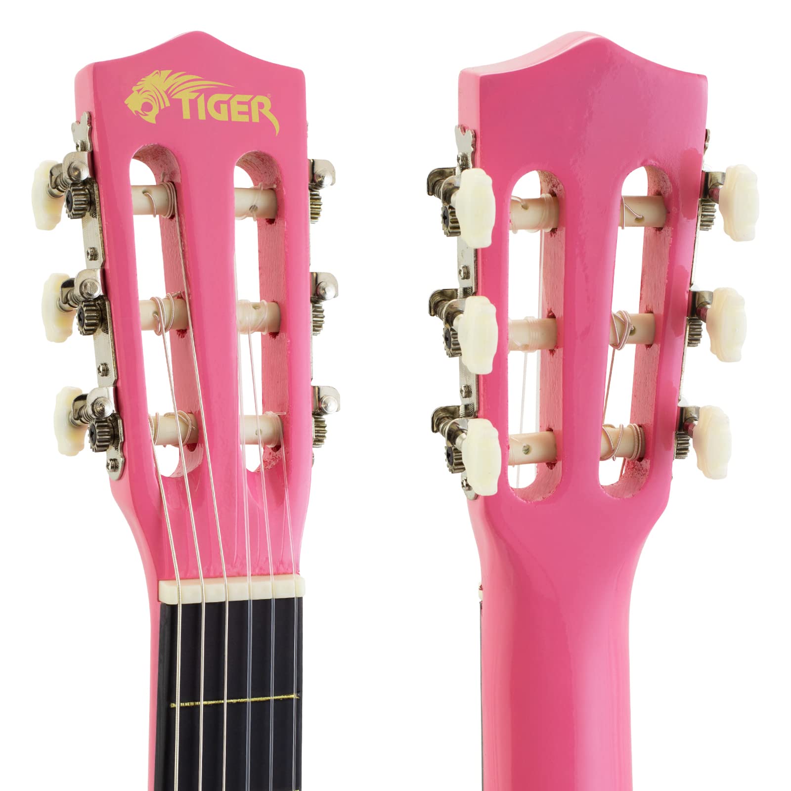 Tiger CLG4-PKTU Chitarra Classica Spagnola 3/4 – Ideale per Principianti e Bambini 9+ anni - Accordatore, Custodia, Plettro, Tracolla e Corde di Ricambio Inclusi – Rosa – Dimensione Tre Quarti