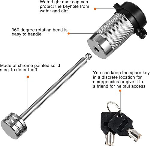 Miniatura 3 de CZC AUTO Bloqueo de acoplador de remolque de 1/4 pulgadas de diámetro, 3-3/8 pulgadas de diámetro, bloqueo de lengüeta de remolque que se adapta a