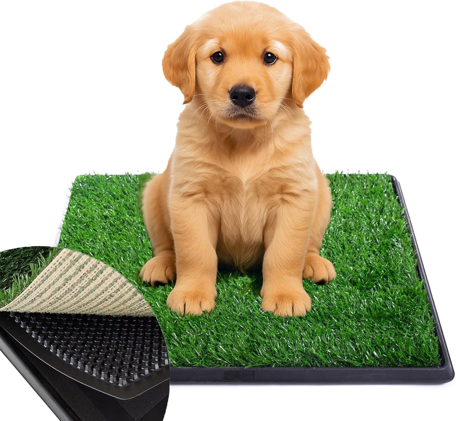 Puppy Grass Pee Pad with Tray - 3 Layered System Dog Litter Box with Washable Pee Pads, Odor Free Dog Turf Potty for Balcony Apartment Indoor Outdoor Use(20x16 in, Pro)