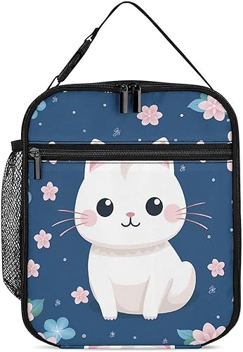 Bolsa de almuerzo con aislamiento japonés con diseño de gato lindo para mujeres y hombres, reutilizable, bolsa de mano para el trabajo y viajes