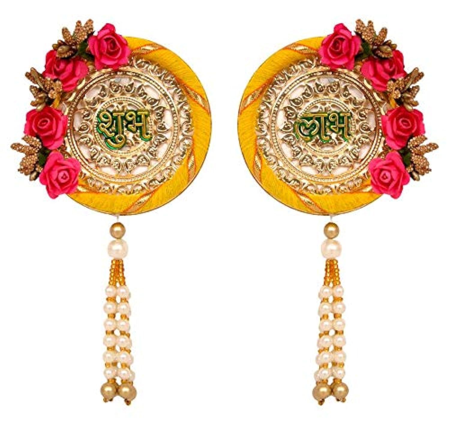 Sharda Creations SHUBH-LABH Satin Side Door Hangings with Flower Border for Door Decoration/Diwali Decoration(Yellow&Pink) (B07YNSG9QC) Amazon Price History, Amazon Price Tracker