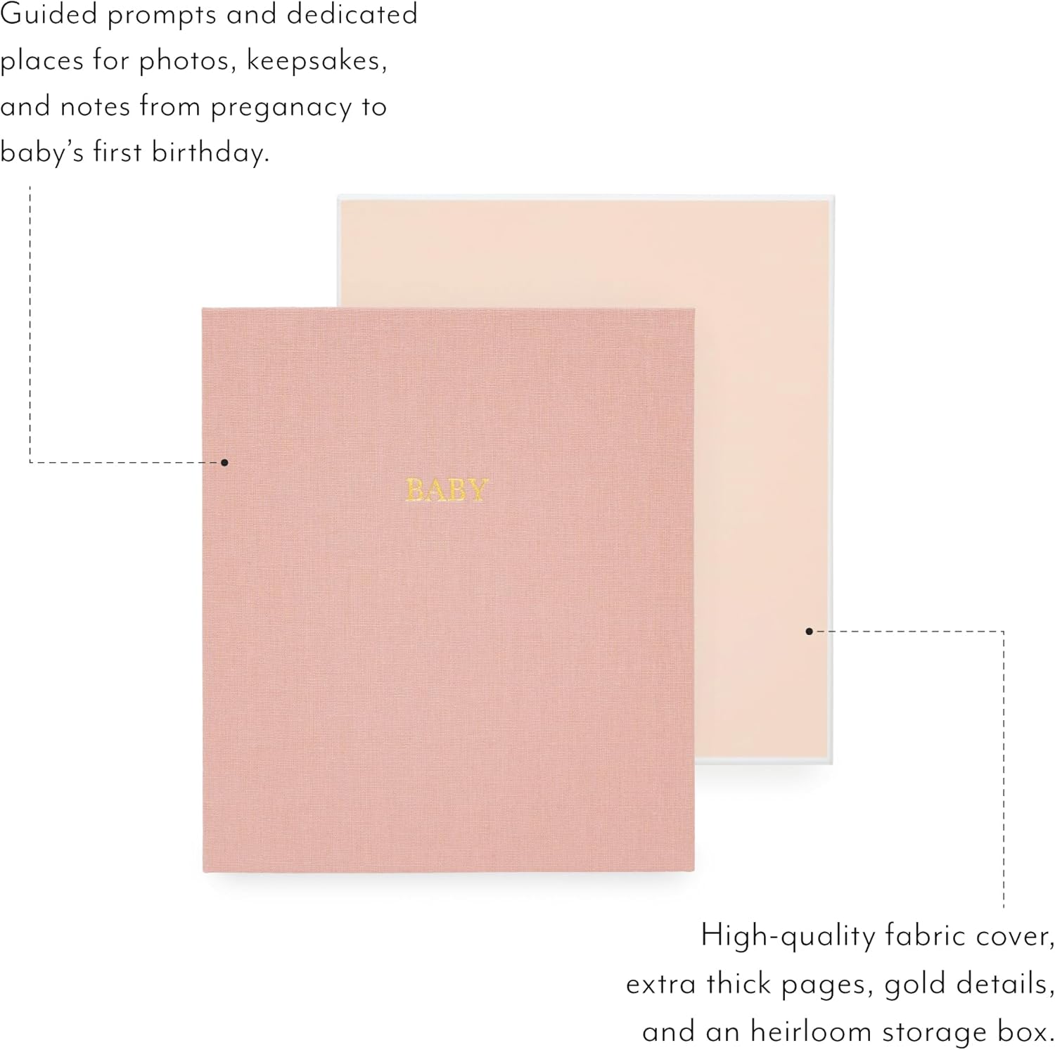 Sugar Paper Baby Keepsake Book, Memory Book from Pregnancy to First Year, Milestone Journal with Pocket Storage, Baby Shower Idea, Gender Neutral Gift, Cloth Hardcover, Rose Linen