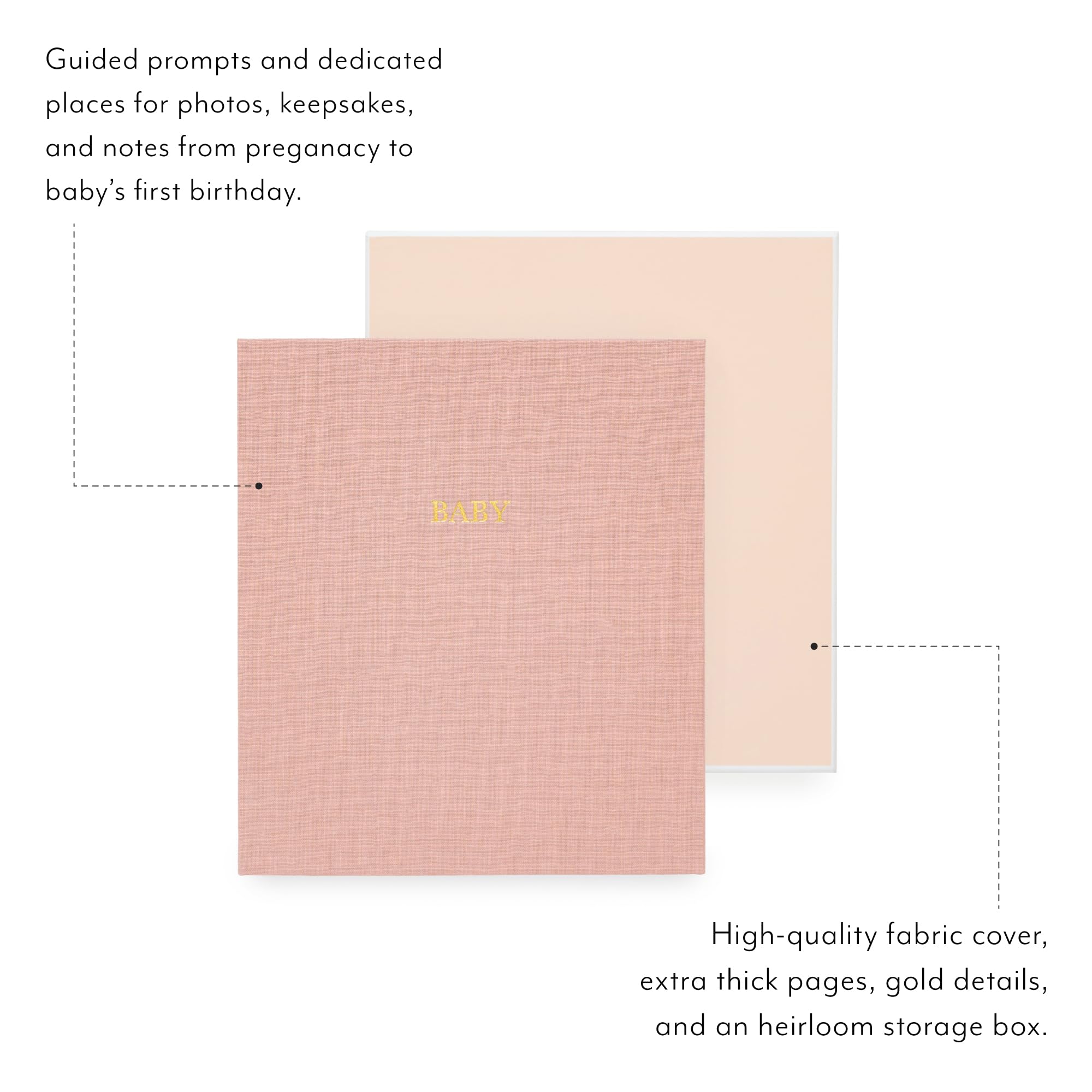 Sugar Paper Baby Keepsake Book, Memory Book from Pregnancy to First Year, Milestone Journal with Pocket Storage, Baby Shower Idea, Gender Neutral Gift, Cloth Hardcover, Rose Linen