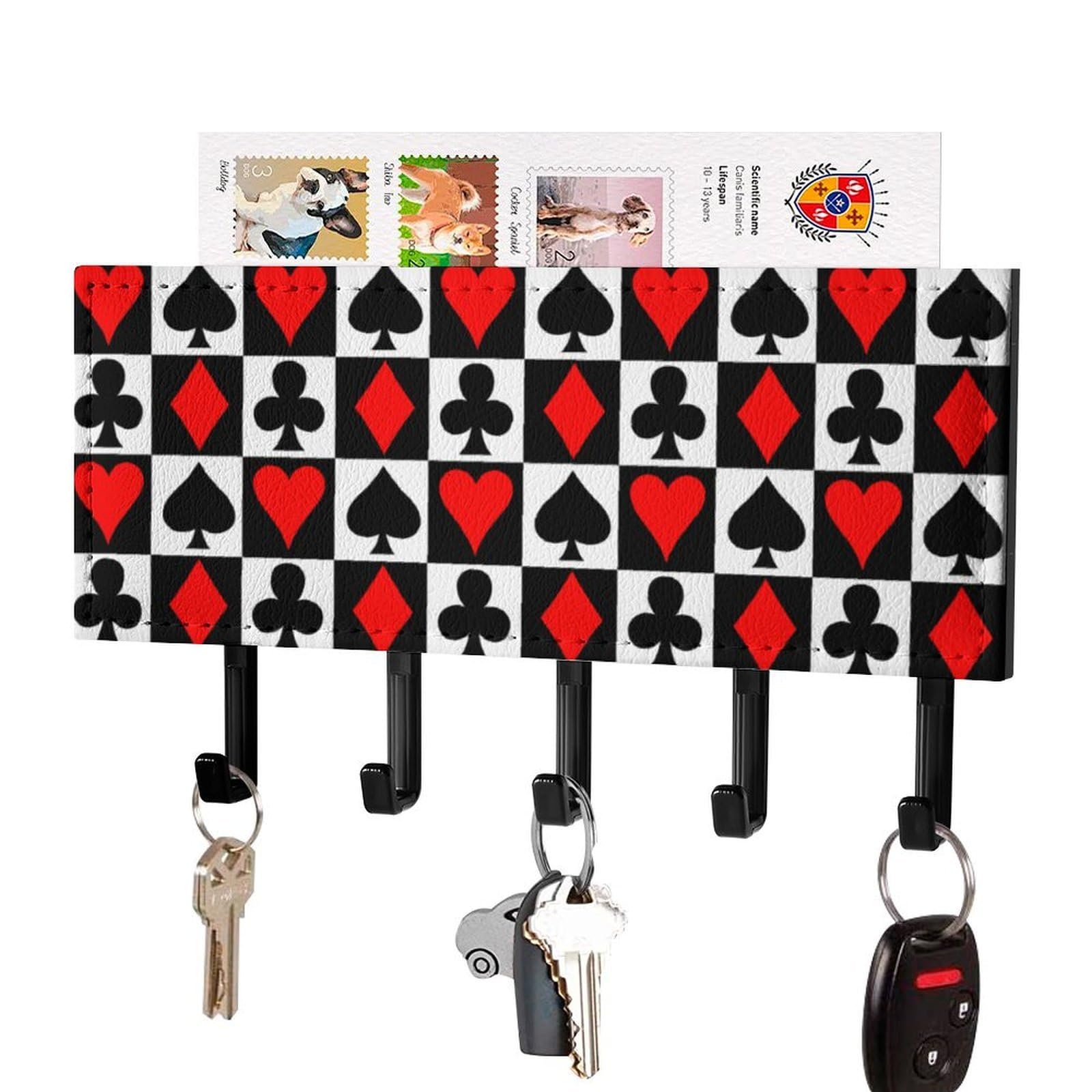 NCLQVJXZKHW Poker Key Holder with 5 Hooks Key Hooks Wall Mounted Key Racks Key Hanger Organiser Shelf