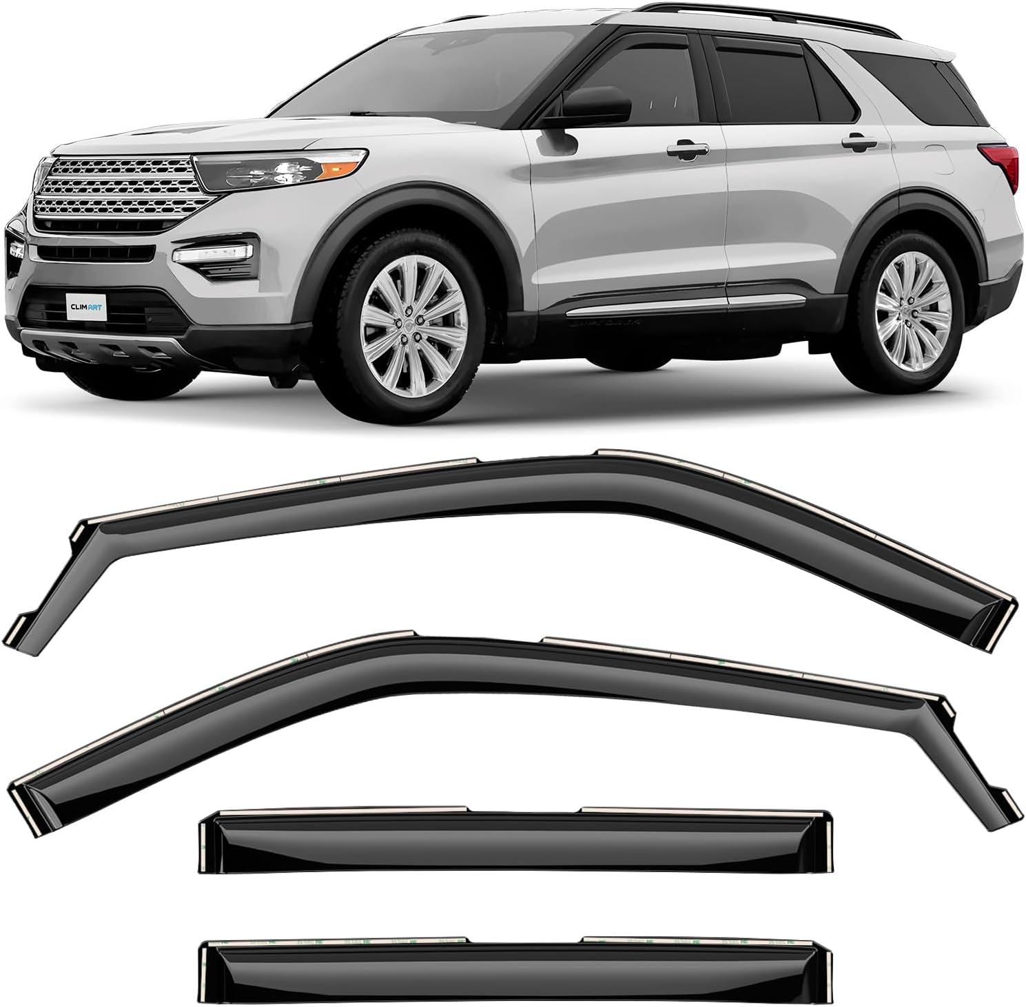 CLIM ART in-Channel Incredibly Durable Rain Guards for Ford Explorer 2020-2026, Original Window Deflectors, Vent Window Visors, Vent Deflector, 4 pcs. - 620369