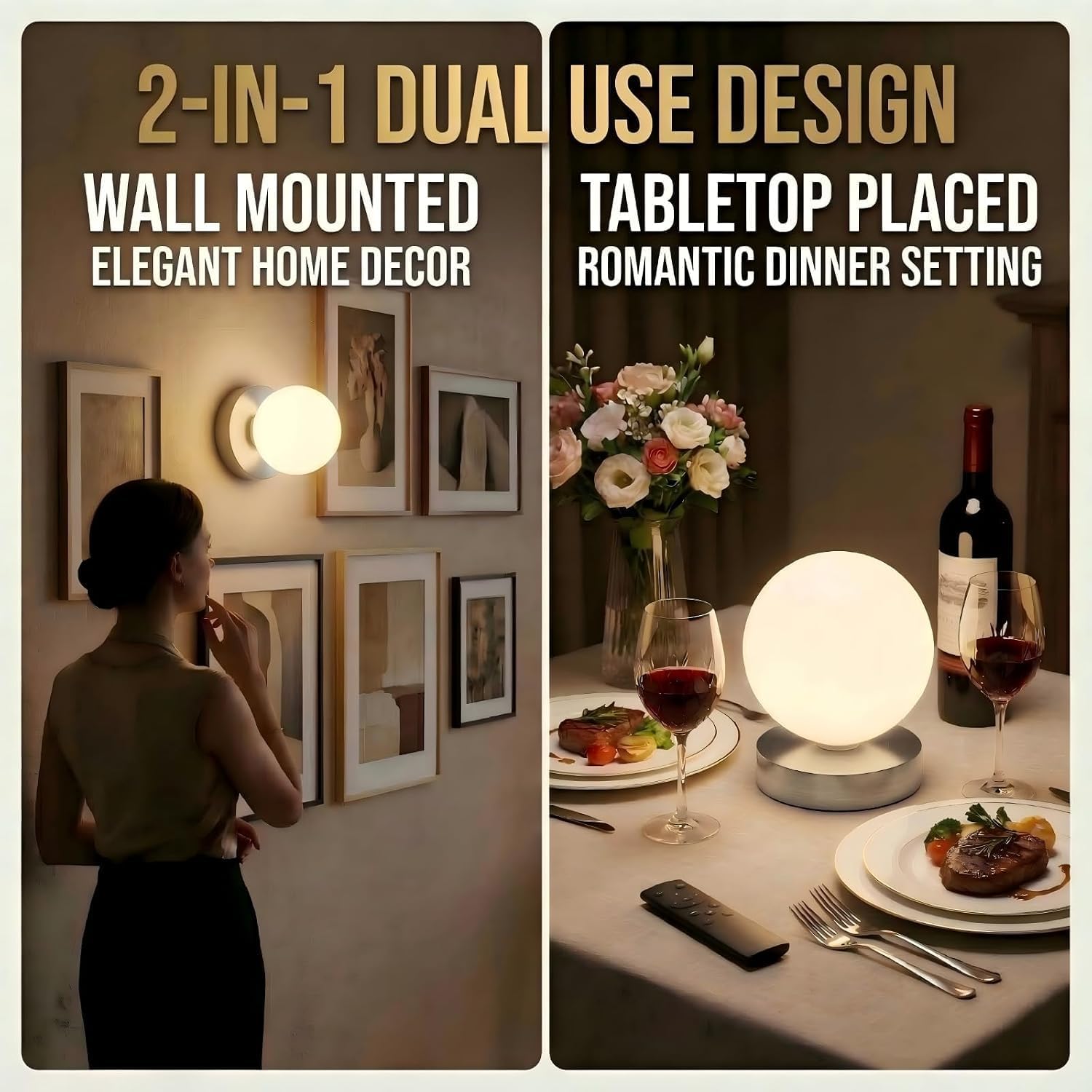 Battery Operated Wall Sconce, Dimmable Wireless Brushed Nickel Wall Lamp with 5200mAh Rechargeable Battery, Portables Cordless Wall Light Fixtures for Painting Living Room Bedroom Hallway image 3
