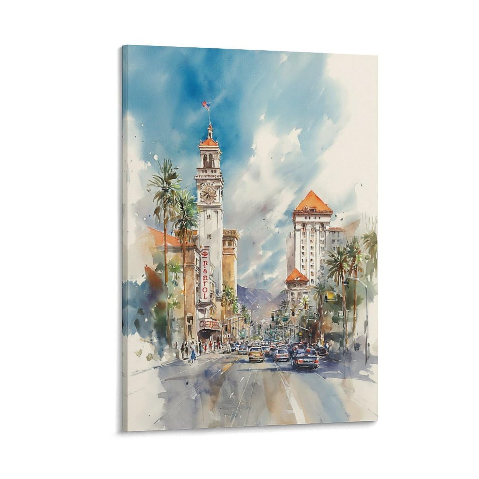 XWYMXZ Nevada Las Vegas 16x24inch(40x60cm) Vintage Travel Poster Watercolor Canvas Art