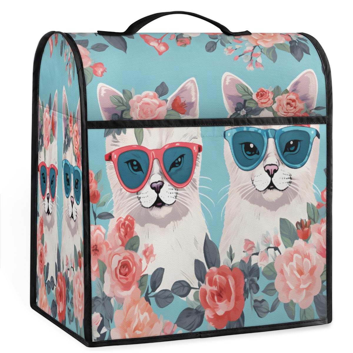 Coffee Maker Cover Cute Flower Cat Kitchen Appliance Covers Small Appliance Covers Blender Cover Juicer Cover Dust Covers for Kitchen Appliances with Top Handle and Pockets,Washable,C520