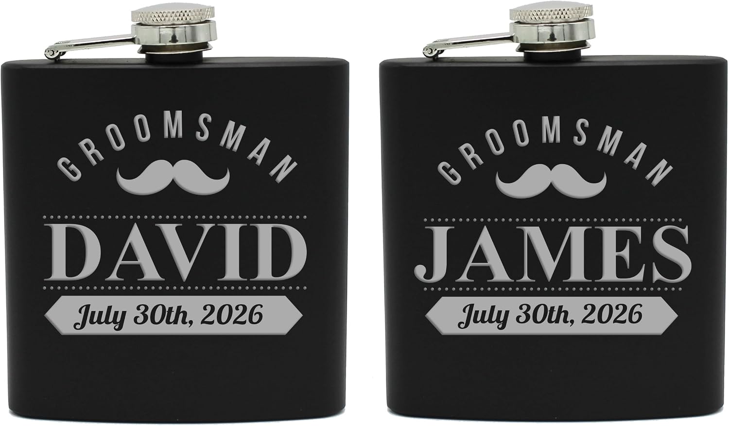 My Personal Memories Custom Engraved and Personalized Black Flask Sets for Groomsmen Best Man - Whiskers Style (5)