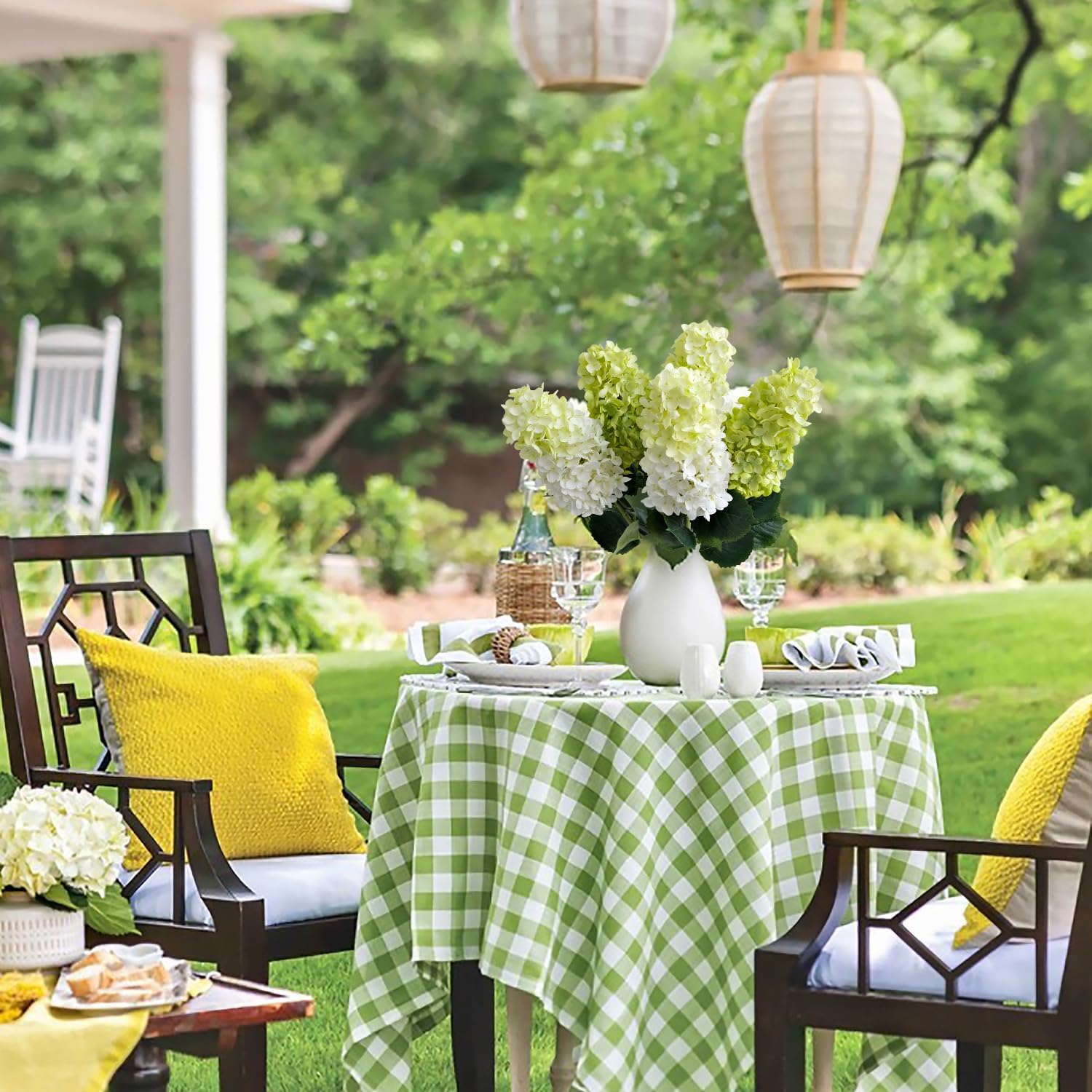 Green Hydrangea Artificial Silk Flowers,2Pcs 31.5" Large Lifelike Panicled Faux Hydrangea Flowers for Decoration,Long Stems Fake Hydrangeas for Centerpieces Tables Bouquets Gargen Wedding - Image 3