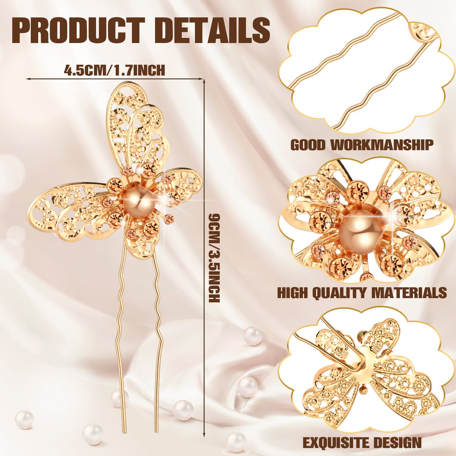 Gold Rhinestone Butterfly Hair Clips for Women Elegant Bridal Hair Accessories Amazon.com : Zeshimb Wedding Crystal Hair Clips Gold  main image 3