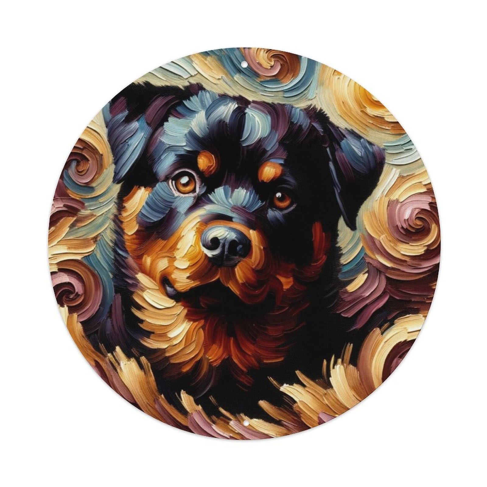 Animal Oil Painting Style Rottweiler Metal Tin Sign