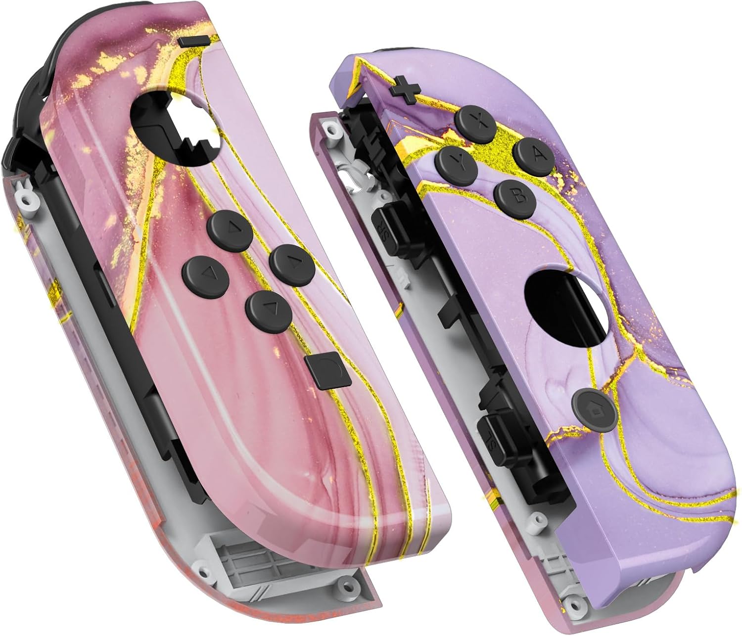 eXtremeRate DIY Replacement Shell Buttons for Nintendo Switch & Switch OLED, Cosmic Pink Gold Marble EffectCustom Housing Case with Full Set Button for Joycon Controller - Console Shell NOT Included