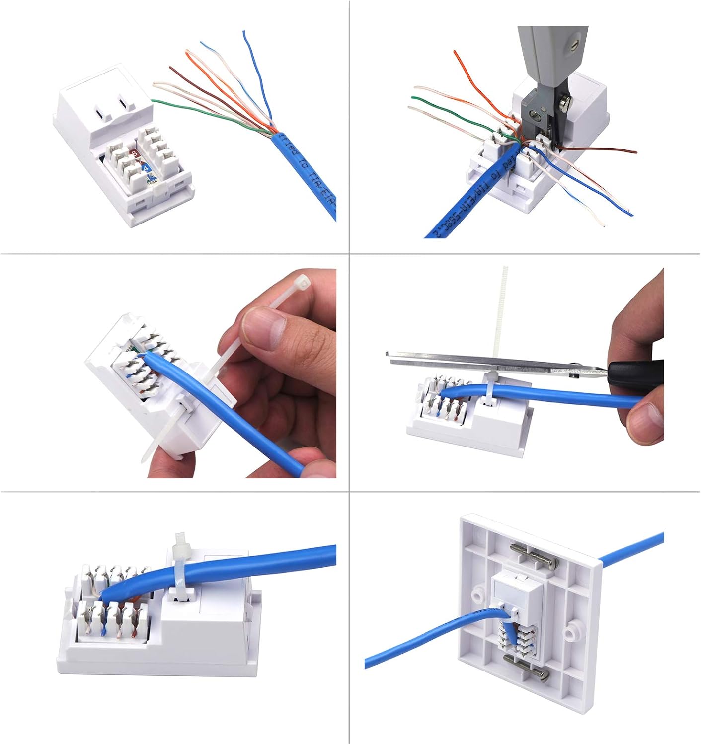 LEENUE RJ45 Socket Cat6, Ethernet Socket, Single Ethernet Faceplate, RJ45 Network Wall Plate 1 Port with Keystone Jack, White - Image 5