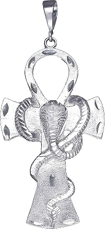Huge 4.4" .925 Sterling Silver Egyptian Ankh Cross with Snake Pendant 40 Grams