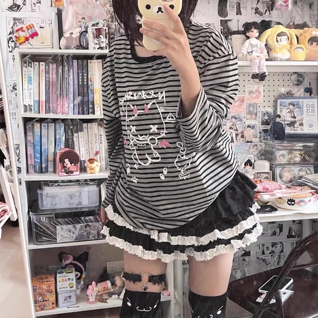 Lolita Kawaii Gothic Casual Style Elastic Waist Vintage Layered Lace Hem Ruffle Short Skirt with Underneath - Image 5
