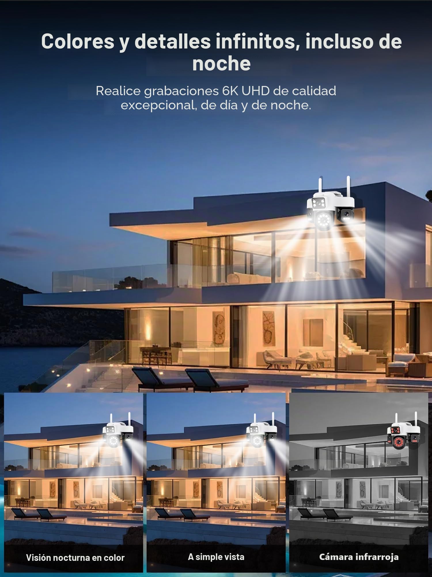 4G cámara vigilancia exterior inalámbrica, AOV 24/7, cuatro lentes/cámara solar/batería,4K cámaras de vigilancia con tarjeta SIM,visión Vocturne,Alarma,Audio bidireccional,seguimiento automático