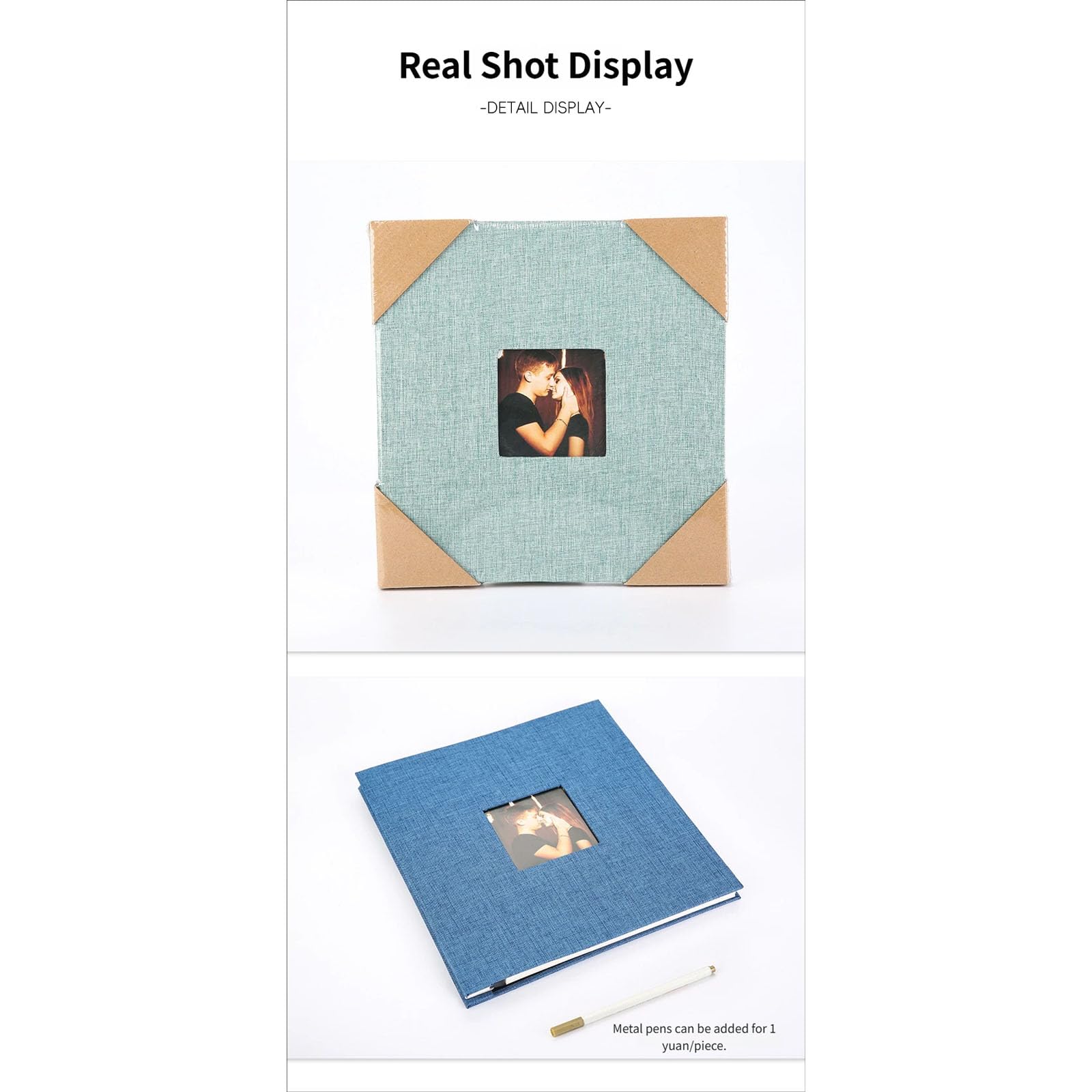 Álbum de fotos adhesivo con cubierta de lino y ventana para bodas, viajes, cumpleaños, recuerdos, regalo de 40 páginas
