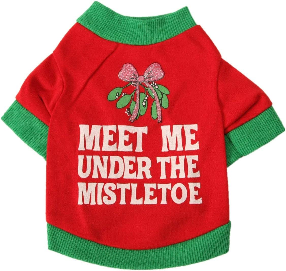 Alroman Dogs Christmas Shirts Santa Claus Costume Clothes Pet Santa Claus Suit Pet Red Clothing Doggie Winter Apparel Winter Cat Xmas Costume New (XS (2.2~4.4lbs), Mistletoe-1)