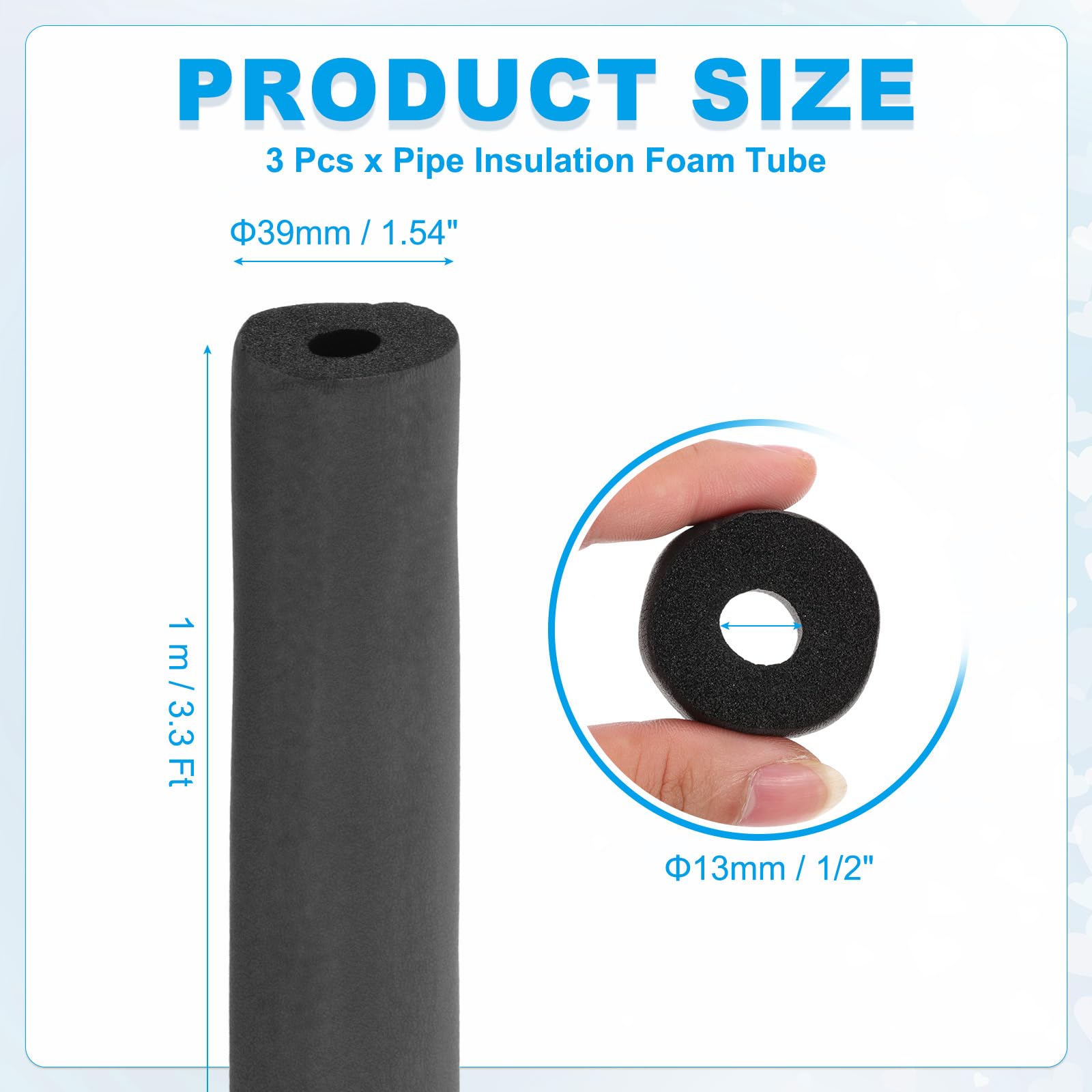 PATIKIL 1/2" (13mm) ID x 3.3Ft x 0.51" Pipe Insulation Foam Tube - Image 2