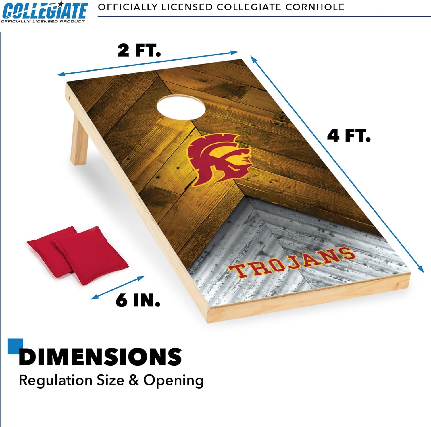 Wild Sports 2' x 4' Regulation Size College Set with Direct Print HD Team Graphics Great Gift for Any NCAA Fan! Bean Bag Toss Family Outdoor Game