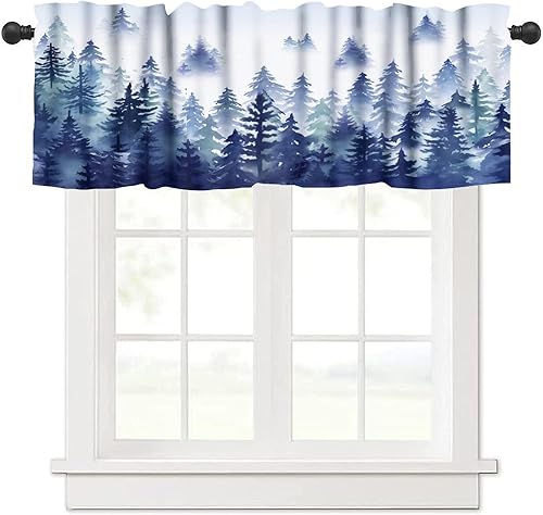 Miniatura 45 de Cortinas de cenefa de bosque gótico, cenefa de cortinas de bosque misterioso con niebla para cocina, dormitorio, sala de estar, 54 x 18 pulgadas