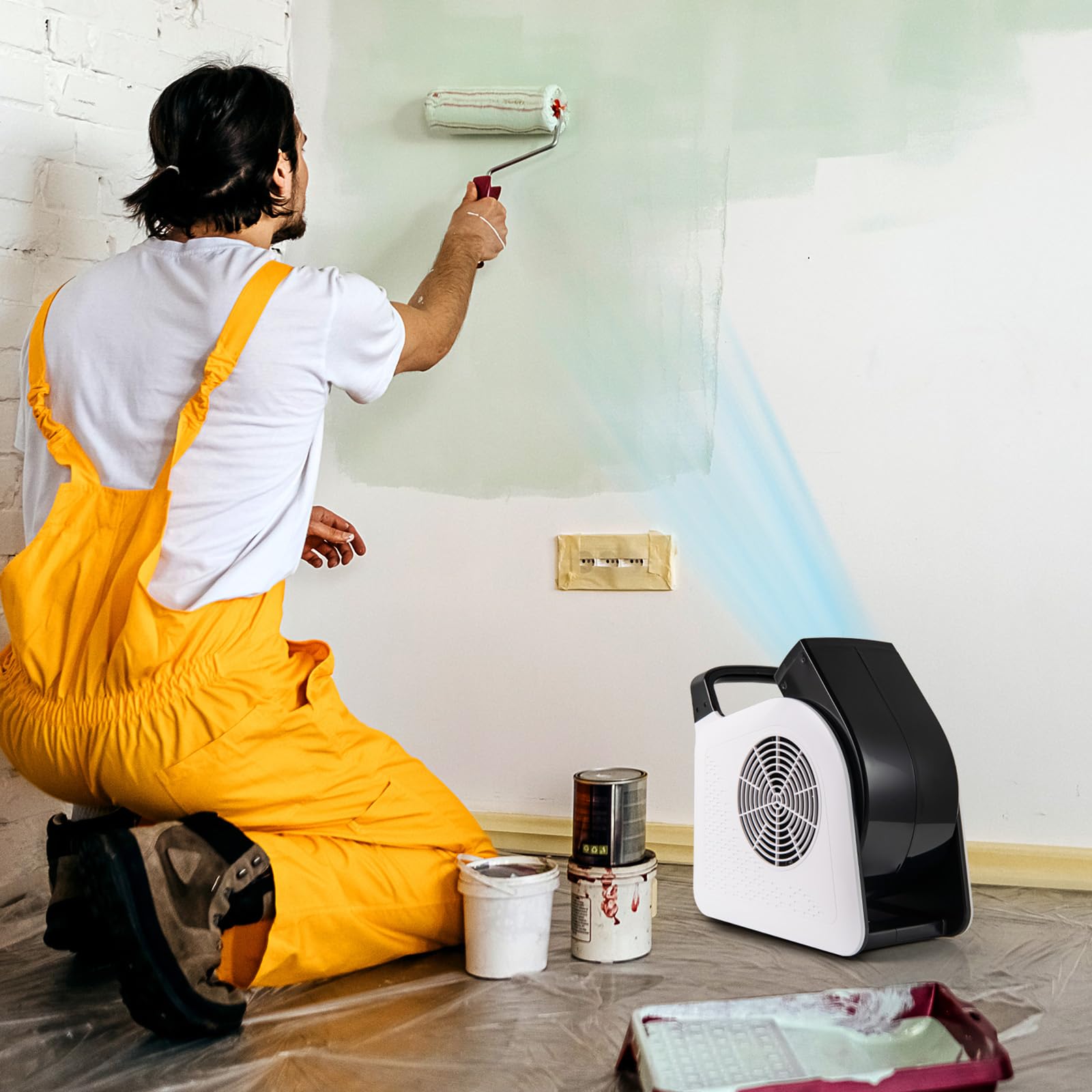 RELAX4LIFE Bodenventilator 130W, Bodengebläse mit 3 Geschwindigkeiten & 185° schwenkbarem Kopf, Floor Drying Fan zum Trocknen, Kühlen, Belüften, 2 AC-Steckdosen, Ventilator für Zuhause, Büro, Gym