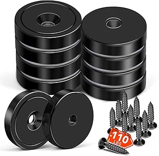 MIKEDE 110LB Strong Magnets Heavy Duty, Black Neodymium Cup Magnets with Countersunk Hole, Stainless Screws for Wall Mounting, Rare Earth Magnet Round Base Disc 1.26" D x 0.2" H - 10 Pack