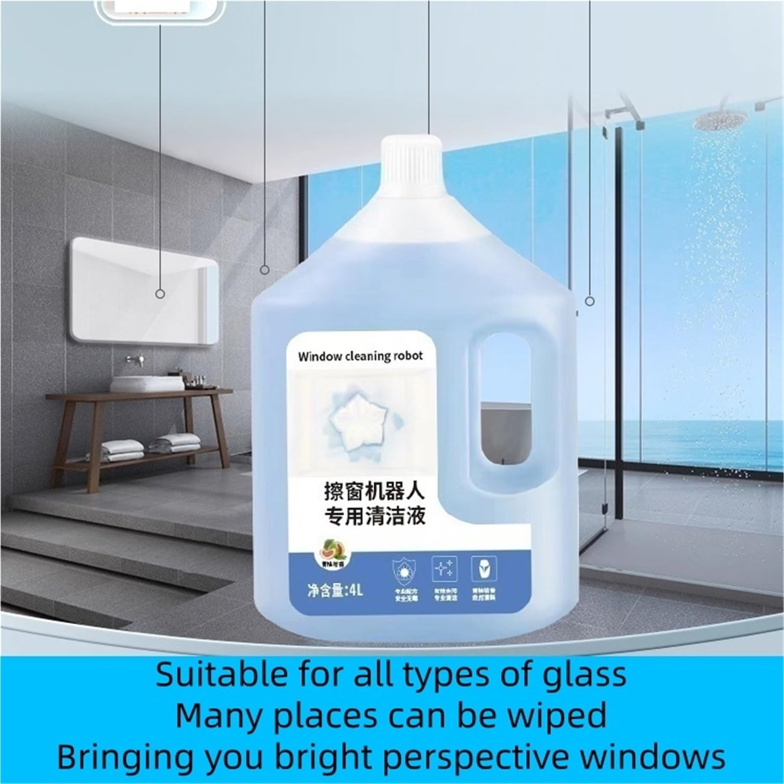 Robot limpiacristales con solución de limpieza de vidrios de 4000ml, compatible con ECOVACS Winbot W1S Pro/W1 PRO/W2 OMNI/W2 PRO/W2 PRO OMNI/WINBOT MINI HA41 W1SPRO W920(2 bottles)