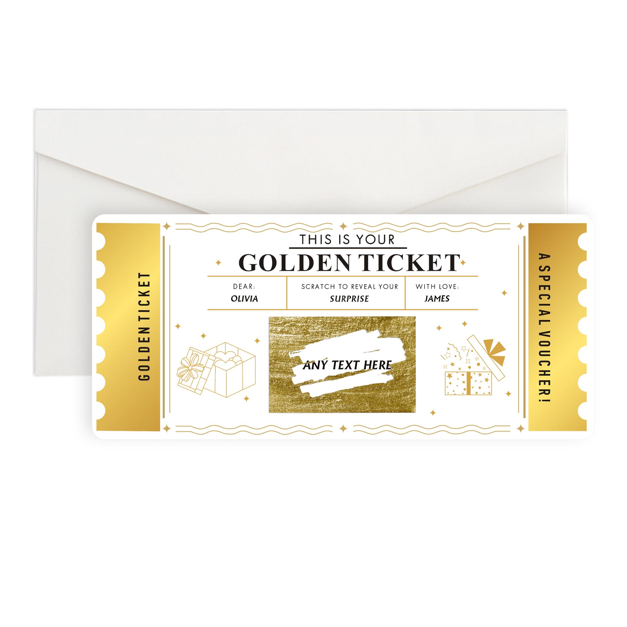 EDSG Personalised Scratch Card Reveal Theatre Ticket, Surprise Scratch Cards Show Reveal Ticket with Envelope, Scratch-off Card Musical Theatre Gifts for Husband Wife Boyfriend (Design 4)
