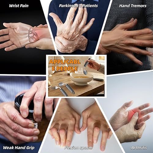 Miniatura 6 de 4 utensilios adaptativos con peso para temblores de manos y platos a prueba de derrames con base de succión, prácticos auxilios para la vida y