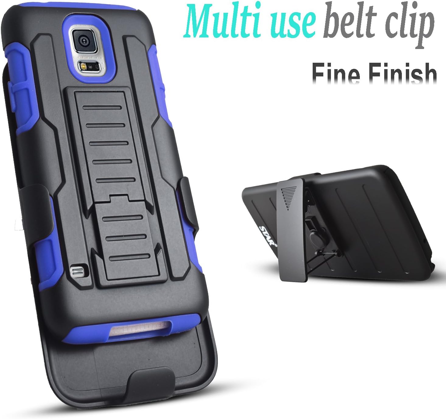 Galaxy S5 Case, Galaxy S5 Case, Starshop [Heavy Duty] Dual Layers Kickstand Case with [0.33m 9H Tempered Glass Screen Protector Included] and Locking Belt Clip (Blue)