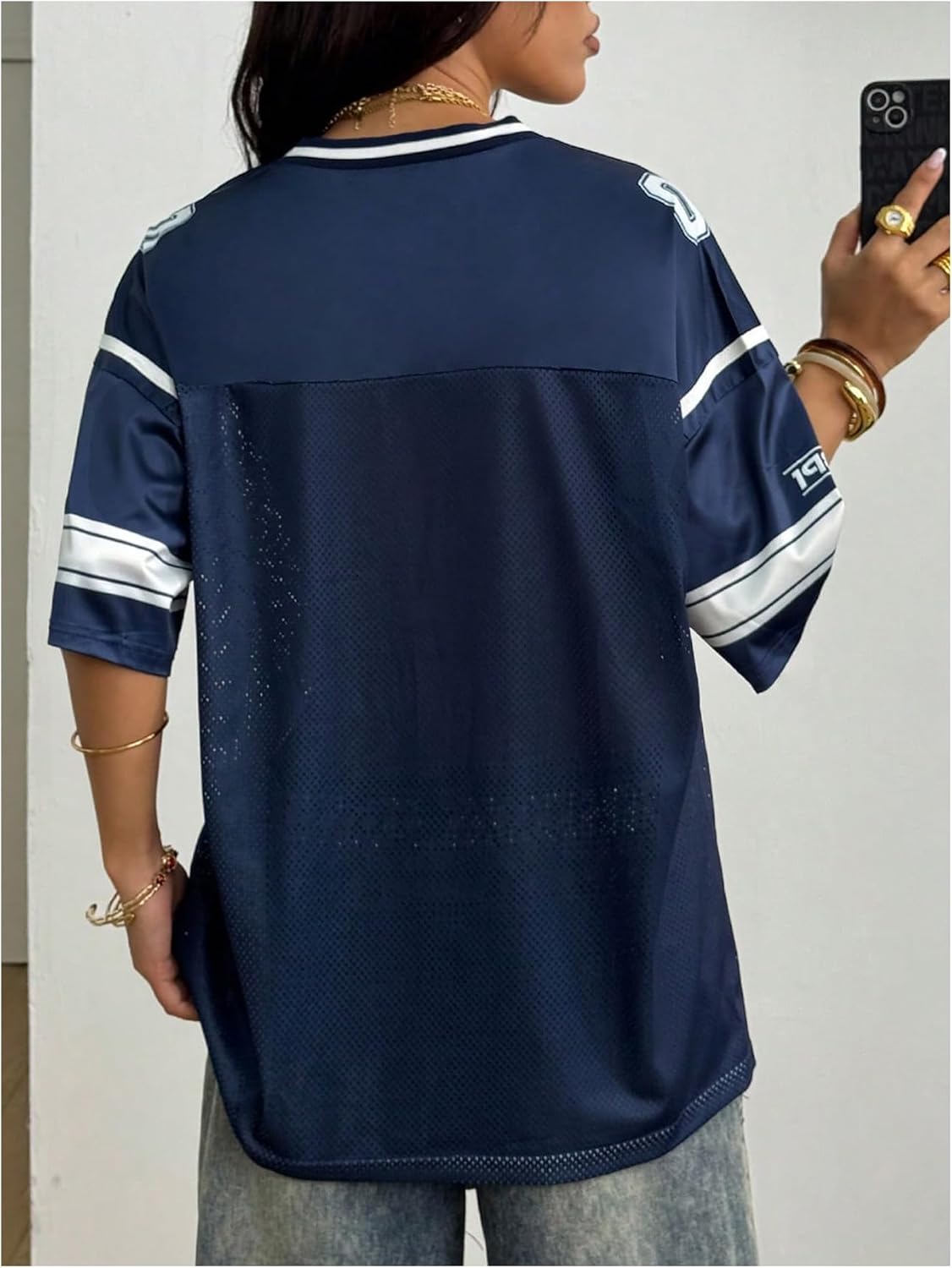 Jersey Shirts for Women Number Graphic V Neck Oversized Tshirts Y2k Football Jersey Streetwear - Image 2