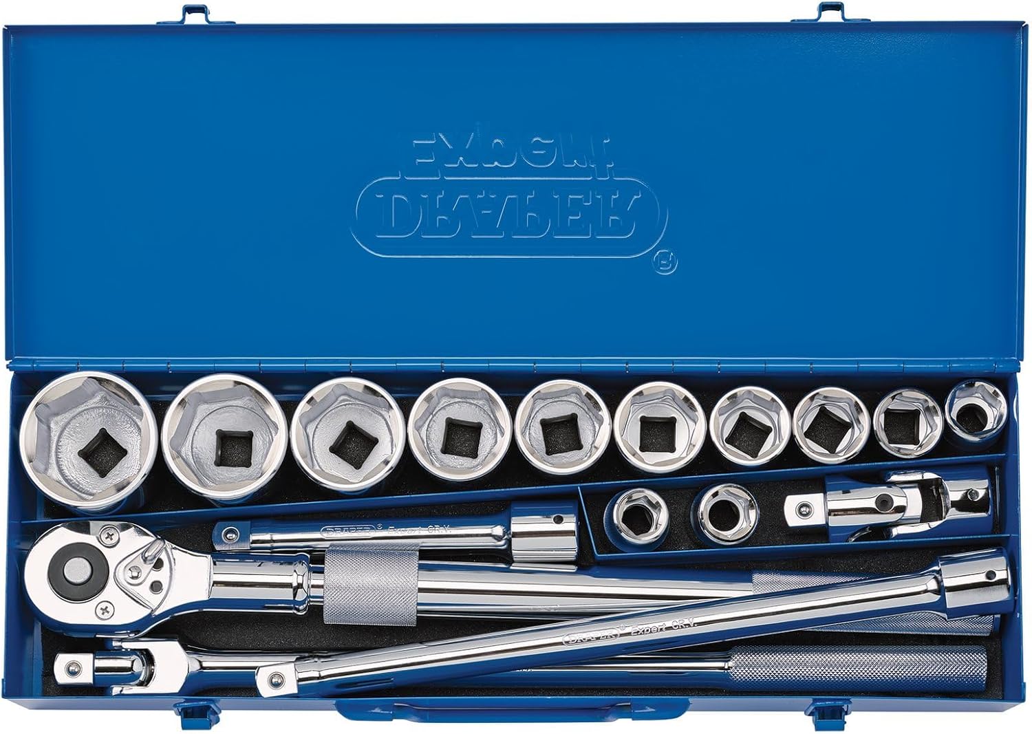 Draper 16486 3/4" Square Drive Metric Socket 17 Piece Set in Metal Case