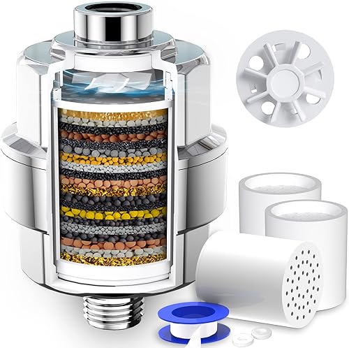 Filtro de cabezal de ducha de 20 etapas para agua dura, con 3 cartuchos de filtro reemplazables, filtro de agua de ducha de alto rendimiento para