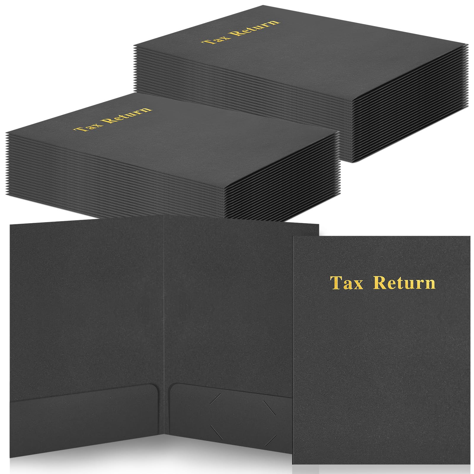 Harloon 40 Pcs Tax Return Folders 12 x 9 Inches 2 Pocket Folders Bulk Gold Foil Stamped Heavyweight Folder, Holds 8 x 11 Inches Letter Size Paper(