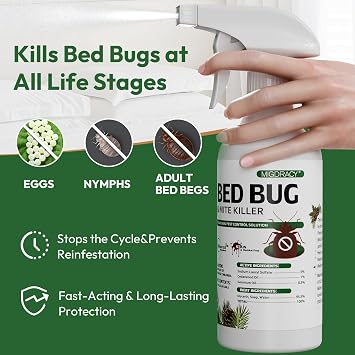 Natural Bed Bug Spray 16oz, Plant-Based Bedbug & Dust Mite Repellent, Safe for Family & Pets, Fast-Acting Treatment Kills Bed Bugs, Mites & Eggs