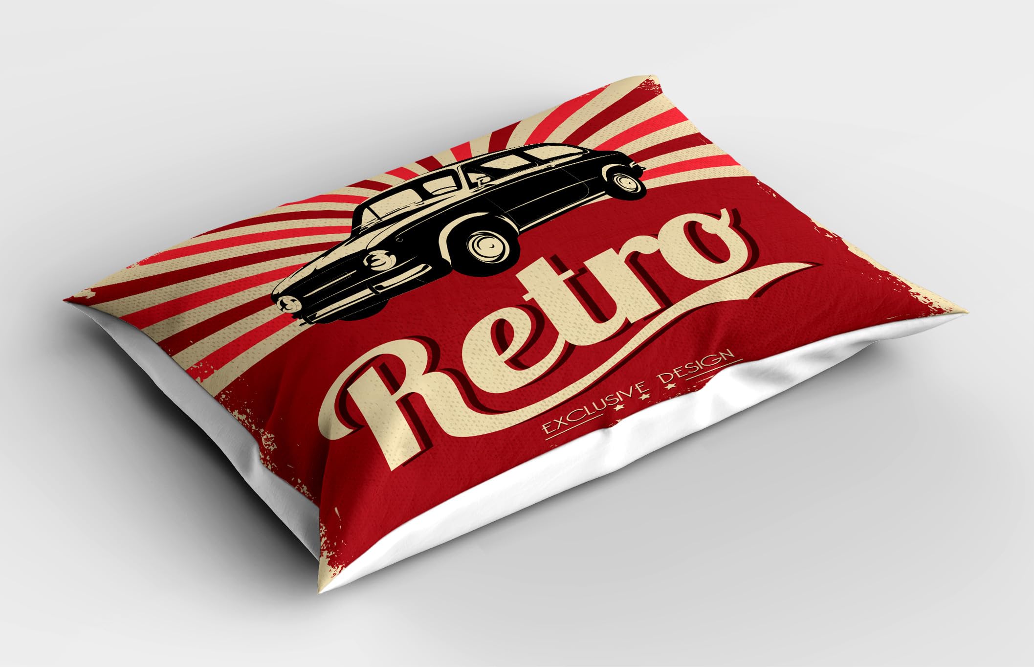Ambesonne Cars Pillow Sham Set of 2, Retro Poster Design Nostalgic Black Car Automotive Industry Old Fashioned Grunge, Quality Microfiber Bedding Item for All Seasons, 30