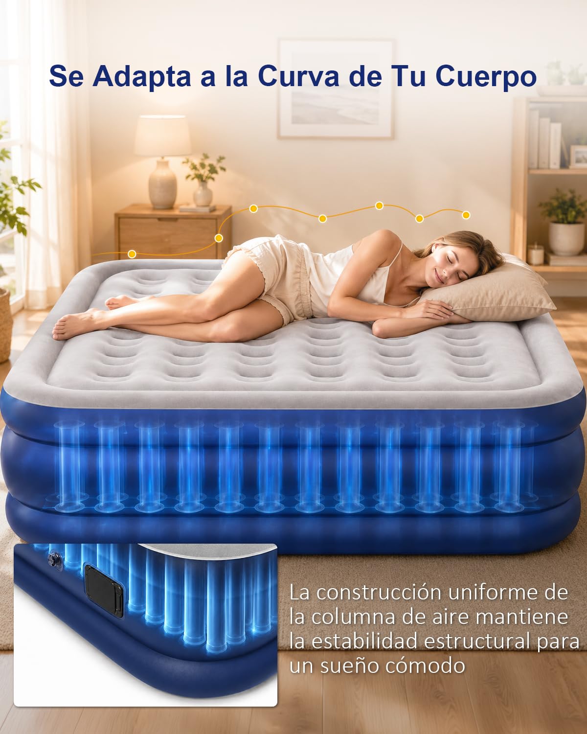 Spopal Colchón Hinchable, [200x152x40cm] Grande Colchón Inflable Equipado con Bomba Autoinflable Eléctrica, Máx 450KG, Doble Camas Hinchables para Uso doméstico y de Invitados y Camping