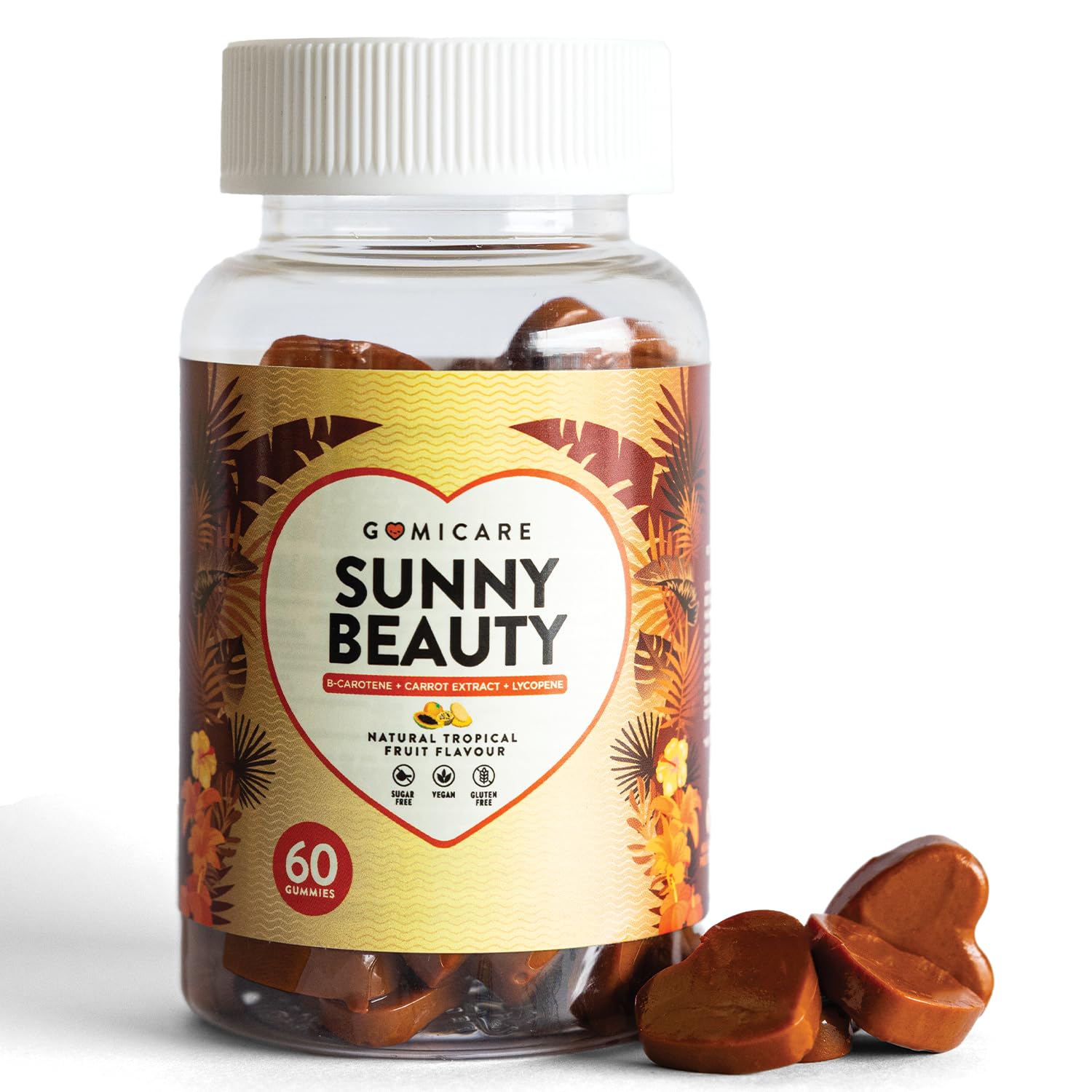 Gummies Solaire Autobronzant au Beta Carotene, Astaxanthine, Luteine, Lycopene et Cuivre – Gummies (Bonbons) Bronzage pour une Peau Dorée et Protegee – 60 unités – Sans Sucre – Sans Gluten