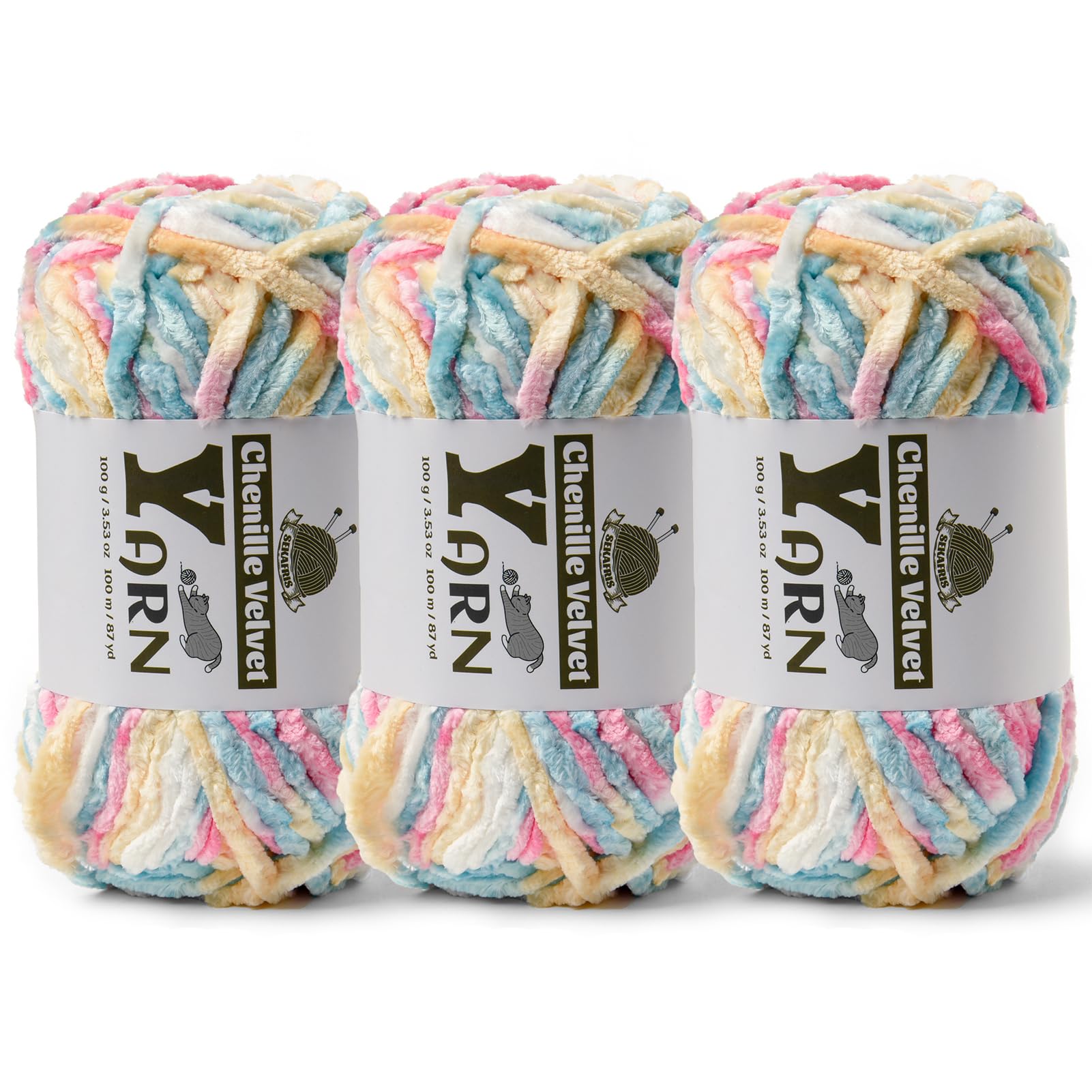Chenille Crochet Candy Color Yarn 3 Pack