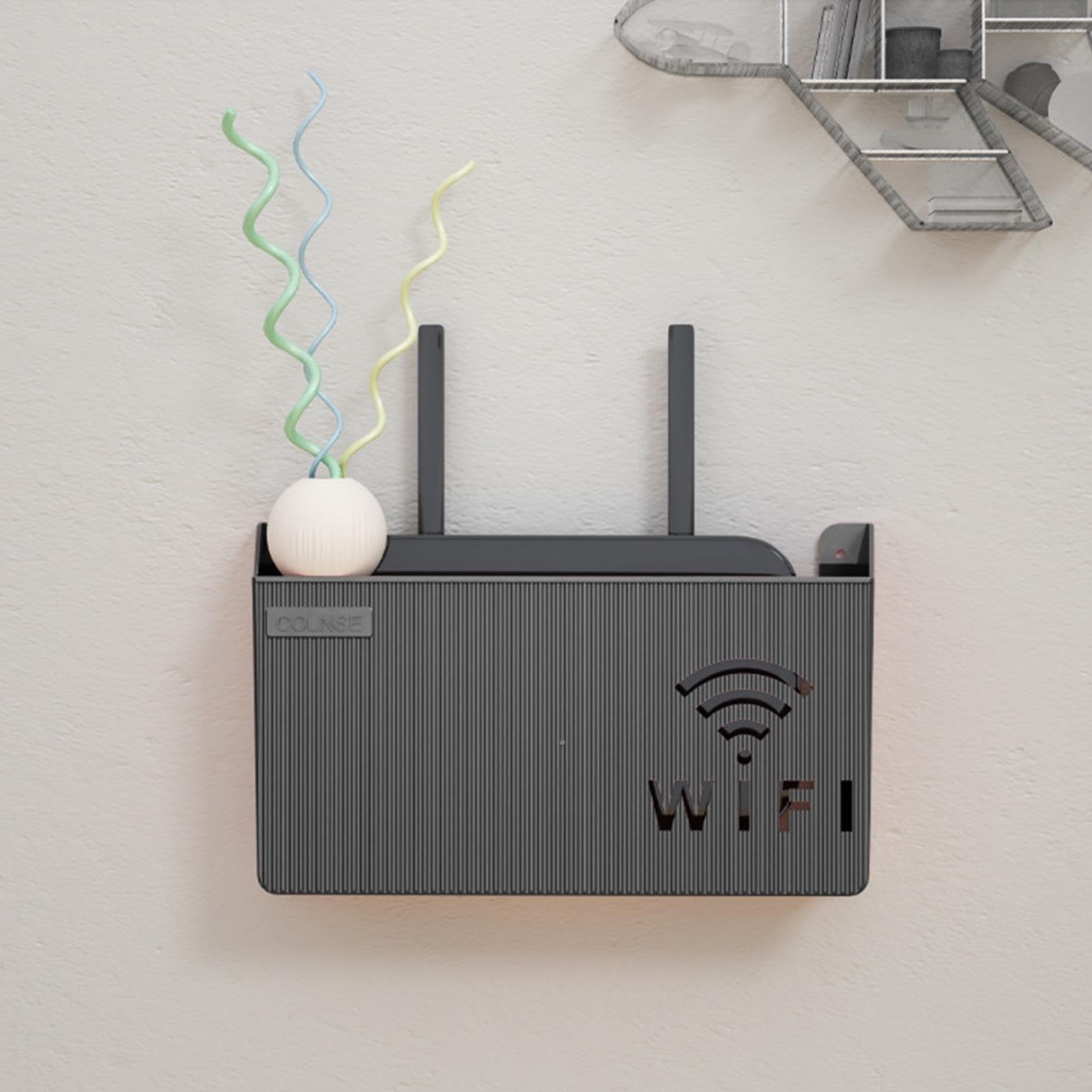 Wifi Router Opbergdoos - Wifi Router Plank Wandmontage Box | Decoratieve Router Hider Rack Kabel Organizer Box | Multifunctioneel Router Opbergrek | Geen Ponsen ABS Draadloze Router Rack Stand