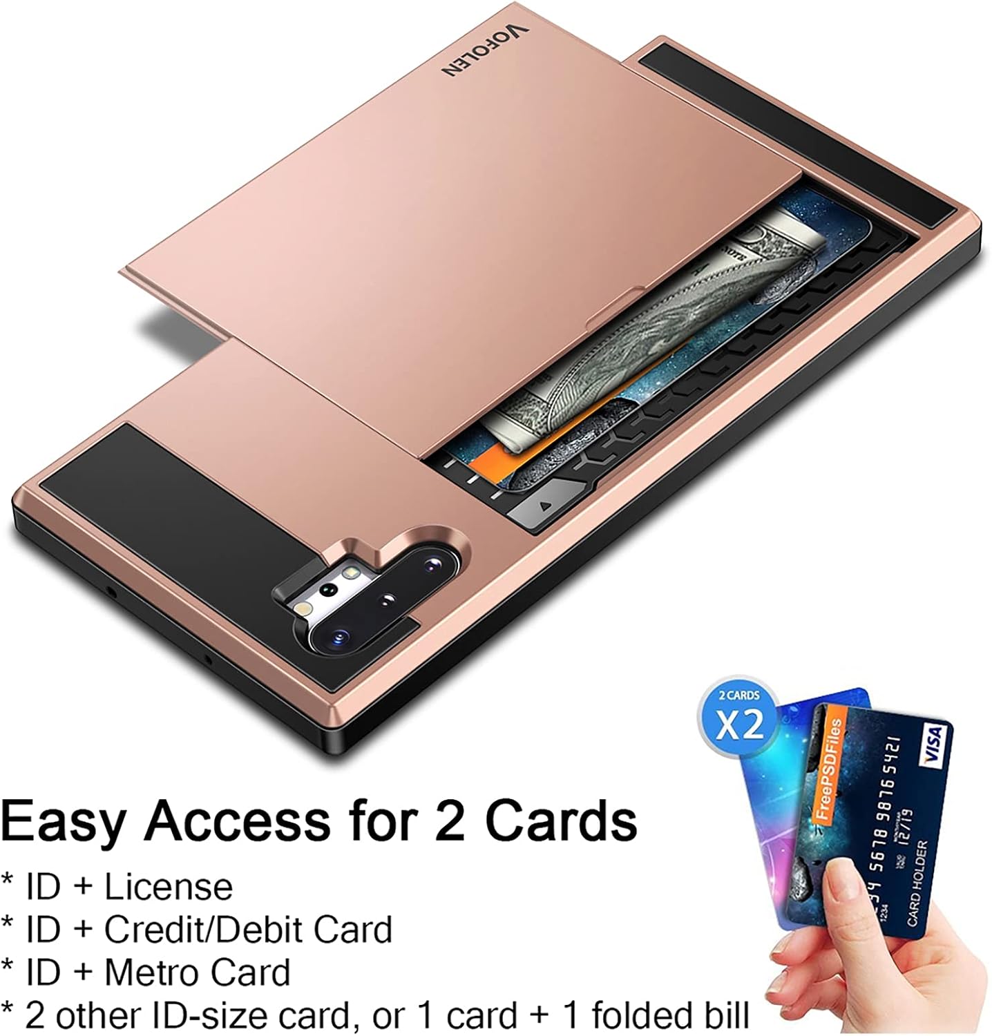 Vofolen for Galaxy Note 10 Plus Case Wallet Sliding Hidden Pocket Note 10+ Protective Cover Credit Card Holder Slot Dual Layer Rugged Bumper Armor Hard Shell for Samsung Galaxy Note 10 Plus Rose Gold