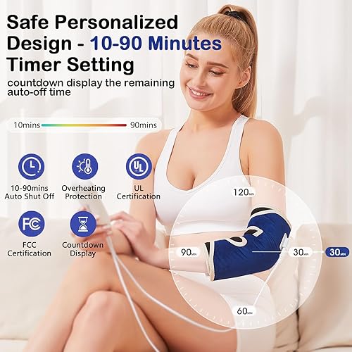 Miniatura 4 de JOBYNA Almohadilla térmica para codo, codo de tenis ajustable para hombres y mujeres, 86-158 y apagado automático, terapia de calor de codo para