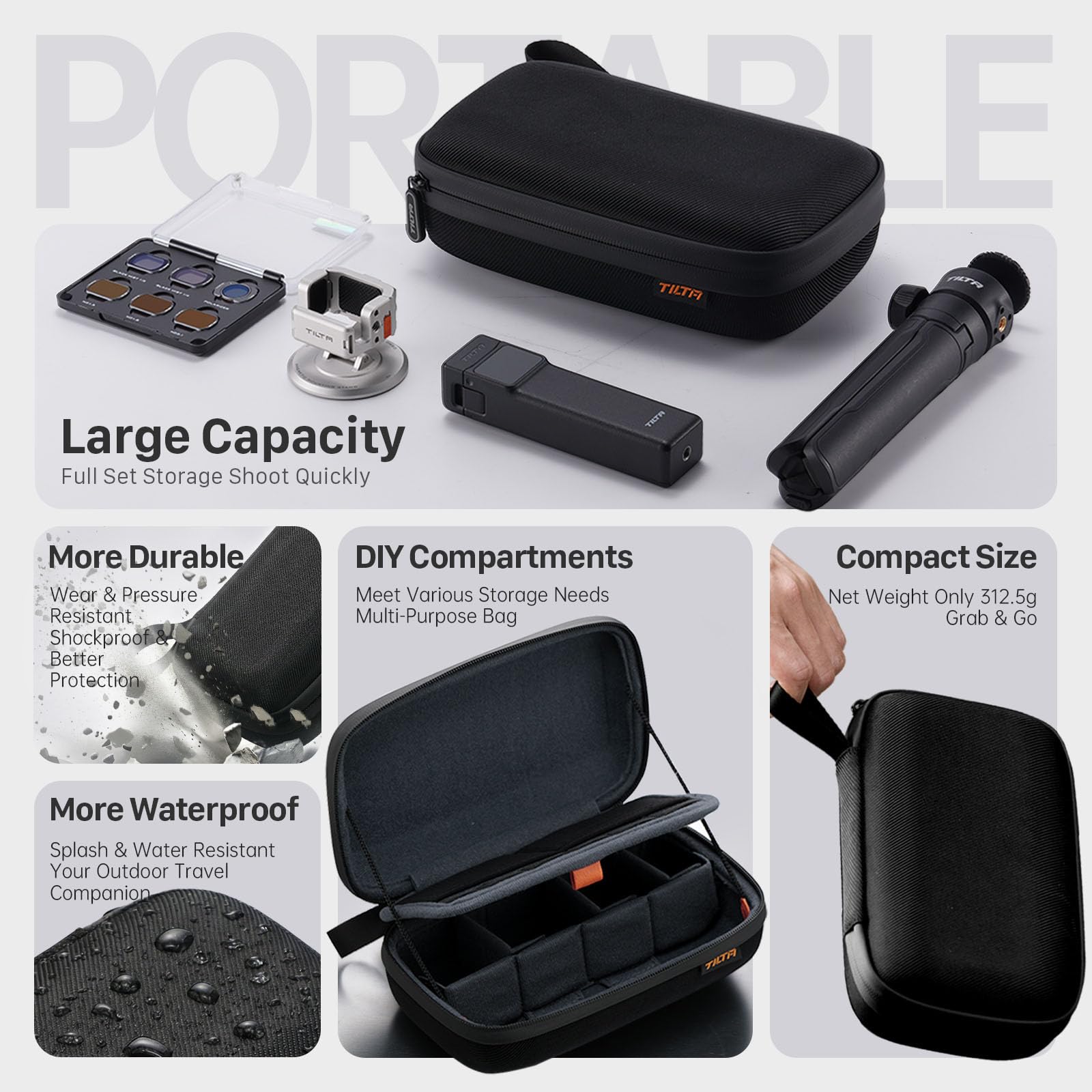 Tilta TA-ACCC-B Étui Rigide Portable pour DJI Osmo Pocket 4, Résistant à l'Eau
