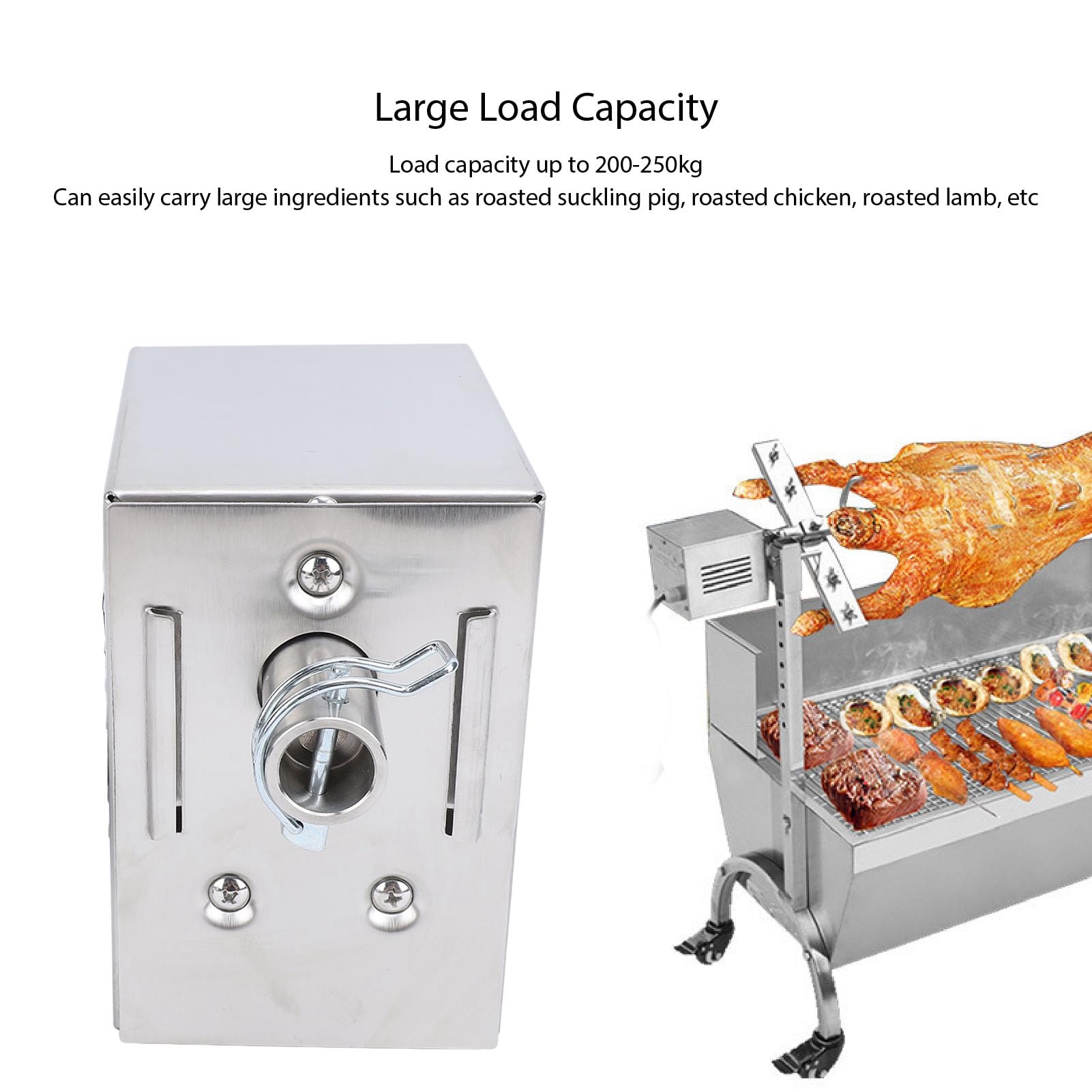 SIXRUN 45W Moteur de Tournebroche pour Grill, Moteur de Grill en Acier Inoxydable avec Torsion de 200-250kg pour Cochon Chèvre Poulet Rôtissoire Cuisine Extérieur Camping