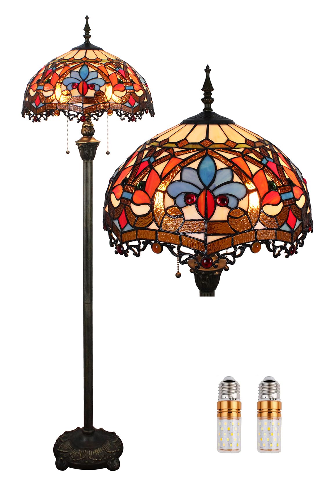 Tiffany Style 16" Lampa Podłogowa Witrażowy Klosz Wysoka Standardowa Lampa Do Czytania Oświetlenie Art Deco Sypialnia Salon Gabinet Restauracja Lampa Wolnostojąca Prezenty - Przełącznik Ped(Color:C-6)