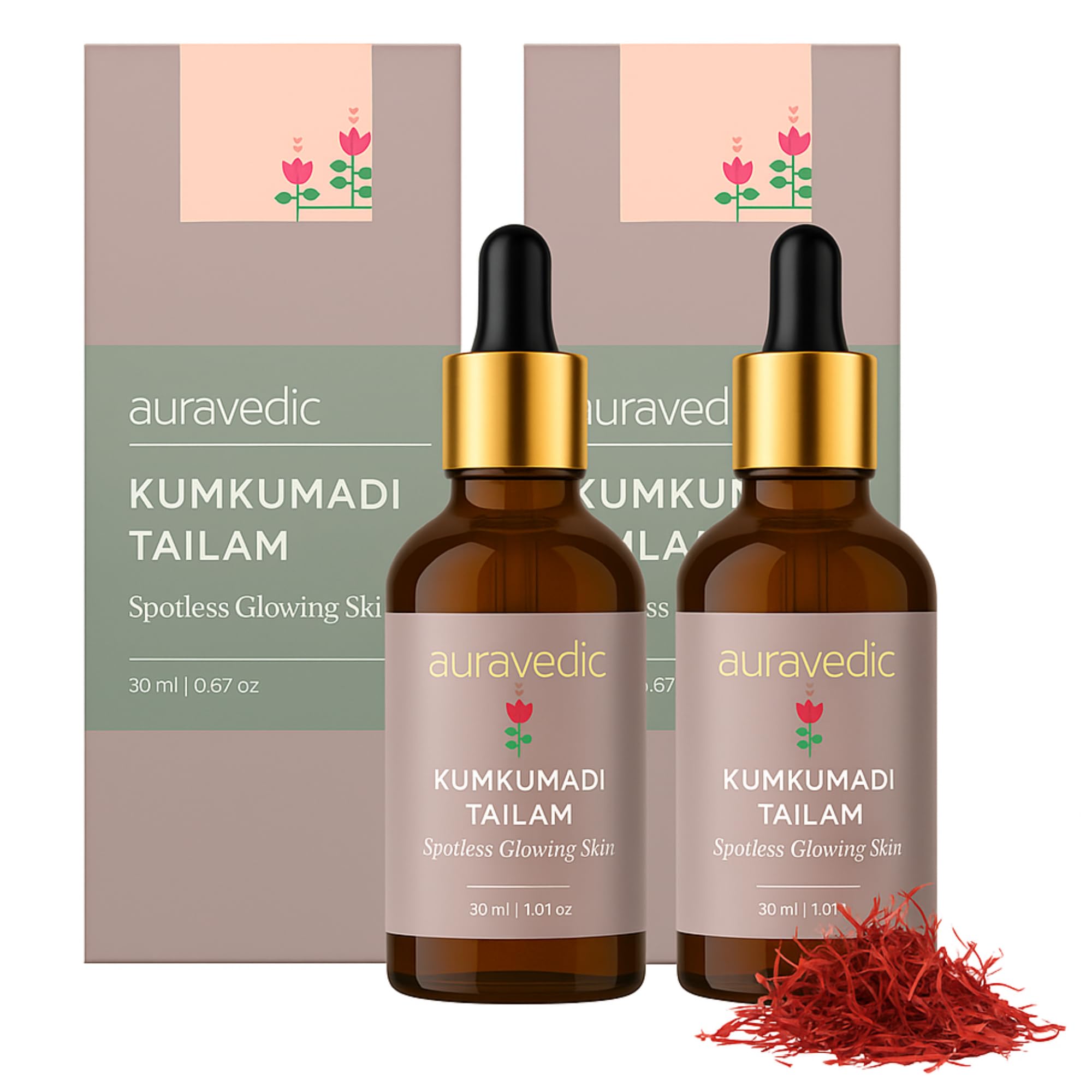 Auravedic Kumkumadi Tailam For Face For Glowing Skin 30 ml Pack of 2 Kumkumadi Oil Dark Spot Corrector Glow Serum For Women Men