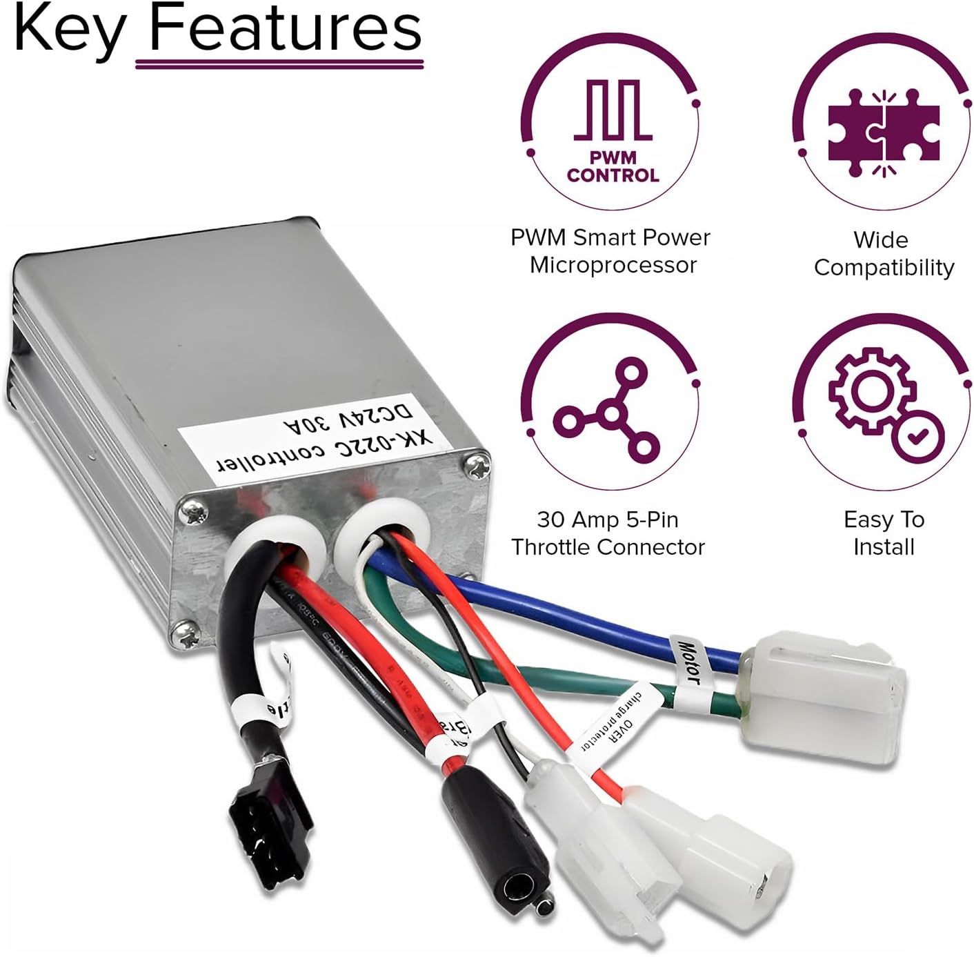AlveyTech 24 Volt 30A 5-Pin Controller for Currie Series 500, 650, 750, 900 eZip IZIP GT Mongoose Schwinn Electric Scooters - Replacement Scooter Control Module Model XK-022C